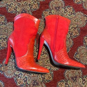 Red  snake print booties